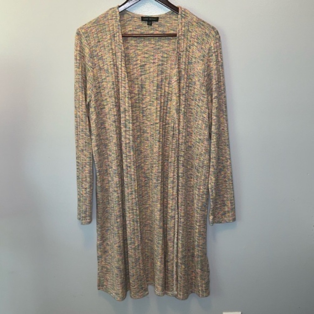 - Lane Bryant Long Line Open Front Rainbow Space Dyed Duster Cardigan-Size 14/16